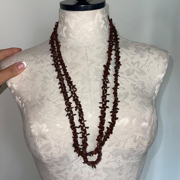 Vintage Womens Necklace Brown Koa Seed Set of 2 Collections - Picture 1 of 8